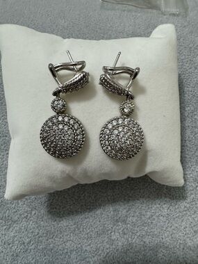 Judith Ripka Silver Pavé Round Drop Earrings